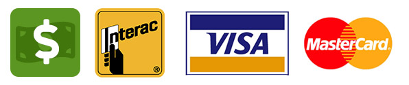 Payment Methods; Cash, Interac, Mastercard, VISA